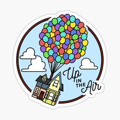 up in the air sticker with house and balloons flying over it's roof