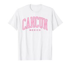 PRICES MAY VARY. Mens Womens Cruise ship vacation essentials Cancun tshirt. Retro throwback style graphic Cancun, Mexico design for beach vacations in Cancun for boys, girls and kids too! Vacation at the beaches of Cancun Mexico with this summer inspired graphic t-shirt that features arched college style pink text for a retro preppy throwback beach style. This Cancun design comes in a cool mens tshirt or cute womens top. Lightweight, Classic fit, Double-needle sleeve and bottom hem Mexico Cruise, Mexico Design, Retro Preppy, Pink Preppy, Cozumel Mexico, Text Graphics, Pink Retro, Family Reunions, Athletic Style