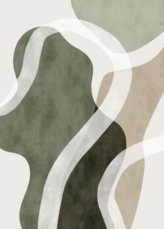 an abstract painting with white, green and grey colors on it's surface is shown