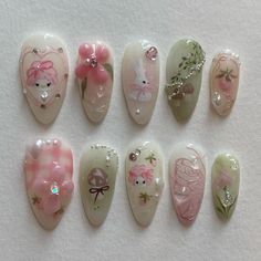 𓆩𐙚𓆪  #nails  ㅤ   ㅤ   ㅤ #fashion  #aesthetic ㅤ   ㅤ.        #coquette   #uñas ㅤ    .  ͏ ͏ ͏͏ ͏ㅤ Cute Bunny Nail Designs, Silly Nails, Bunny Nail Art, Artsy Nails, Coquette Nails, Bunny Nails, Beauty Nails Design, Pretty Nail Designs