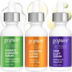 SKIN CARE SET: A trio of super serums formulated with our most active ingredients, suitable for both your day and night routines, including serums that visibly boost radiance, hydrate skin, and lift the look of dull, tired, and drooping skin. BRIGHTEN & EVEN: Enhance the look of skin with Vitamin C and Ferulic Acid for visibly brighter-looking skin and refine the look of uneven complexion as this serum visibly diminishes the appearance of dark spots and hyperpigmentation. Science Skincare, Bakuchiol Serum, Serum For Dry Skin, Hyaluronic Acid Moisturizer, Skin Science, Cream Serum, Retinol Serum, Dry Oil, Facial Moisturizers