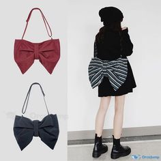 OrcaJump - Plaid Bowknot Crossbody Bag - Large Capacity - Red Canvas Bag Ideas Design, Diy Aesthetic Accessories, Handbag Decoration Ideas, Bow Bag Pattern, Sewing Gift Ideas For Women, Cross Stitch Purse, Clown Fashion, Purse Inspiration, Japanese Kawaii Fashion