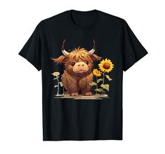 a bull with horns and sunflowers t - shirt