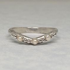 Pearl Curved Band in Sterling Silver Subtle Engagement Rings Silver, Pearl Engagement Ring Silver, Pearl Wedding Band, Wedding Bands Silver, Pearl Wedding Bands, Pearl Rings Vintage, Paper Rings, Silver Pearl Ring, Vintage Style Necklace