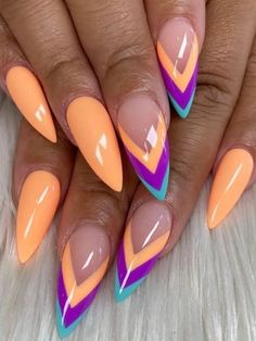 65+ Sweet Peach Nail Designs To Try This Summer Summer Nails 2023, Peach Nails, Bright Summer Nails, Beauty Nails Design, Purple Nail, French Acrylic Nails, Nails 2023, Neon Nails, Fancy Nails