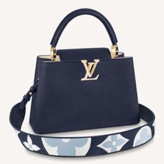 Louis Vuitton LV Women Capucines MM Handbag Blue Navy Taurillon Leather Canvas Hand Bags For Women, Louis Vuitton Capucines, Luxury Bags Collection, Graphic Motif, Fancy Bags, Louis Vuitton Official, Handbag Wallet, Wallet Accessories, Womens Purses