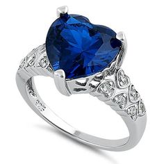 Sterling Silver Blue Sapphire Heart Shape CZ Ring Engagement Ring Ideas, Ladies Ring, Heart Gemstone, Stone Material, Stone Setting, Cz Ring, Ring Ideas, Natural Earth