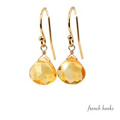 "Sparkling Genuine Citrine Dangle Earrings, November Birthstone Earrings, Handmade by BoutiqueBaltique. Matching necklace: https://etsy.me/2zrtFer MATERIALS * metals: 14k Gold Filled / 14k Rose Gold Filled / Sterling Silver / 14k Solid Gold * gemstones: natural citrines * dangling from: french hooks / long earwires / leverbacks * packaging: our beautiful gift box included SIZE * citrine briolettes are about 8x8mm * the total length of the earrings is about: - 3.4 cm or 1 3/8\" - with long earwir Orange Citrine Earrings Gift, Nickel-free Yellow Gold Briolette Earrings, Nickel-free Briolette Yellow Gold Earrings, Citrine Briolette Earrings As Gift, Yellow Briolette Jewelry For Gift, Yellow Briolette Jewelry Gift, Ethiopian Opal Jewelry, November Birthstone Jewelry, Gemstone Drop Earrings