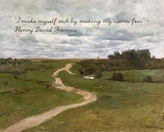 a painting of a dirt road in the middle of a green field with trees and clouds