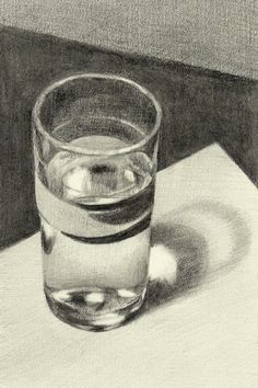 a pencil drawing of a glass of water