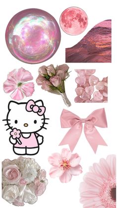 hello kitty wallpaper with pink flowers and other items