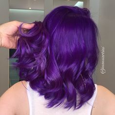 Purple All Over Hair Color, Amethyst Purple Hair, Fantasy Color Hair, Cool Purple Hair, Violet Purple Hair, Purple Hair Short