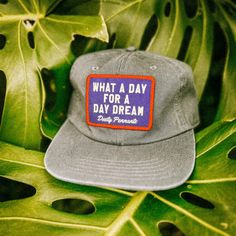 Our Daydream Appliqué twill patch sewn onto vintage style faded navy cap.  Hat Specs: - Mid profile, unstructured six panel cap - Adjustable fastener with metal clasp - tonal under-peak lining - Light weight - 100% cotton - One size fits all Vintage Baseball Hats, Trendy Caps, Slouchy Shirt, Dope Hats, Vintage Style Hat, Navy Cap, What A Day, Hat Patches, Vintage Patches