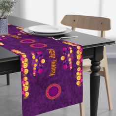 Happy Diwali Purple Table Runner, Diwali Home Decor, Diwali Greeting, Purple Table, Diwali Greetings, Rich Purple, Happy Diwali, Order Up, Beautiful Table