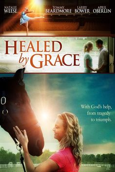 the movie poster for healed by grace with a woman holding a horse's bridle