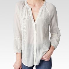 A Lightweight, Easy Breezy Throw-On And Instantly Look Stylish Shirt. 100% Cotton With Embroidery And Lace Trim Throughout. Semi-Sheer Fabric. Never Worn. Casual Embroidered Blouse For Daywear, Casual Embroidered Blouse For Day Out, Boho Blouse, Stylish Shirt, Easy Breezy, Paige Denim, Look Stylish, Boho Blouses, Sheer Fabrics