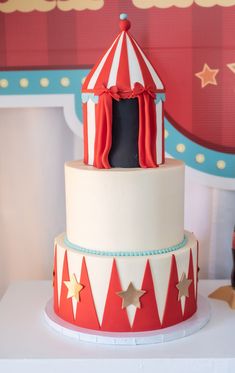 a circus tent cake with stars on it