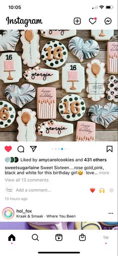 the instagram page for instagram is displayed with cookies and other items on it