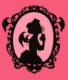 the silhouette of a woman in a pink frame