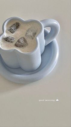 there is a cup and saucer that has rocks in it on the plate next to each other