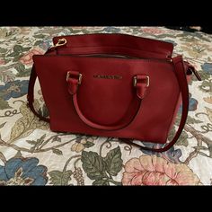 Never Used Michael Kors Satchel, No Flaws, Red Travel Satchel With Branded Hardware, Classic Red Bag With Branded Hardware, Red Michael Kors Bag For Errands, Red Michael Kors Shoulder Bag With Detachable Strap, Classic Red Satchel With Gold-tone Hardware, Michael Kors Red Shoulder Bag With Detachable Strap, Elegant Michael Kors Burgundy Bag, Michael Kors Red Top Handle Shoulder Bag, Red Michael Kors Shoulder Bag With Top Handle