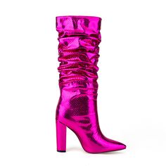 Shop Magenta Snake Printed Metallic Knee High Boots Slouch Chunky Heel Boots color Magenta for Dancing Club, Date, Going out, Party with worldwide Free shipping & Free return. Metallic Knee High Boots, Dancing Club, Pink Nike Shoes, Cowboy Shoes, Chunky Heel Boots, Purple Boots, Dance Heels, Boots Square Toe, Color Magenta