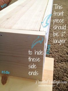 the bottom half of a wooden bench with measurements on it and instructions for how to install