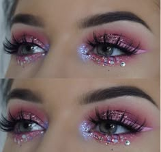 Pink Glitter Eyeshadow, Carnaval Make-up, Pink Glitter Makeup, Euphoria Makeup, Pink Eye Makeup, Rave Makeup