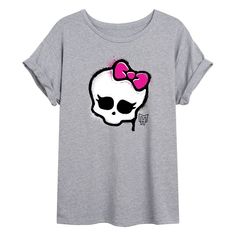 This Monster High juniors' graphic tee is absolutely fang-tastic! This Monster High juniors' graphic tee is absolutely fang-tastic! Crewneck Cuffed short sleeves Oversized fitFABRIC & CARE Heather: Cotton, polyester Black: Cotton Machine wash Imported Size: Large. Color: Med Grey. Gender: female. Age Group: kids. Trendy Pink Skull Print Top, Trendy Pink Tops With Skull Print, Trendy Pink Top With Skull Print, Fun Cotton Tops With Skull Print, Fun Skull Print Crew Neck T-shirt, Fun Short Sleeve T-shirt With Skull Print, Casual Pink T-shirt With Skull Print, Monster High Shirt, Scene Shirts