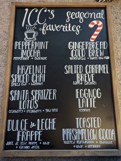 Christmas drink ideas Christmas Cafe Drinks, Coffee Shop Specials Board, Coffee Drink Names Creative, Christmas Coffee Ideas, Coffee Shop Marketing Ideas, Winter Menu Ideas, Winter Coffee Drinks