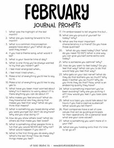 a black and white photo with the words,'february journal prompts'on it