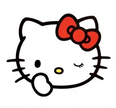 an image of a hello kitty face with a red bow on it's head