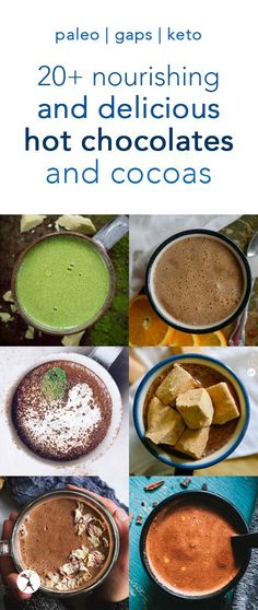 the cover of a cookbook with pictures of hot chocolates and other desserts