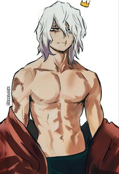 an anime character with white hair and no shirt