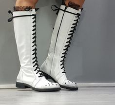 White Flat Boots, White Leather High Boots, Steampunk Boots, Women Leather Shoes, Gothic , Winter Boots, Long Boots, White Shoes ❤️ Extravagant designs and high quality fabrics! ❤️ Materials & Care Genuine Leather Clean with a soft cloth and cold water ❤️ Shipping ✈ Ready to ship The time I need to prepare an order for shipping varies. For details, see individual items. Priority shipping is used for all our packages: STANDARD SHIPPING * Shipping to USA & Canada - 10-20 business days * Sh White Flat Boots, Steampunk Boots Women, White High Boots, Boots Steampunk, Gothic Winter, Leather High Boots, Steampunk Shoes, Steampunk Boots, Black Flat Boots