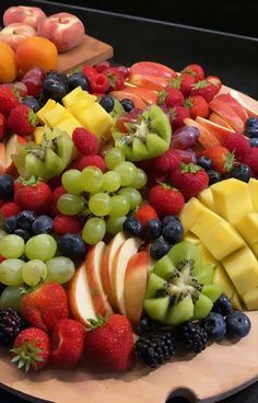 a platter filled with lots of different types of fruit