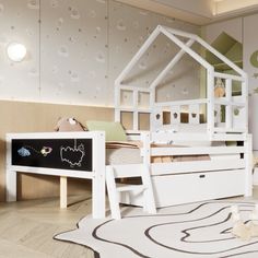 The bed is shaped like a loft window, which expands your child's activity space. The bed is paired with 2pcs 53.7*10 inches chalkboards at the end of the bed, which can be written on both sides, making it a cost-effective bed that combines entertainment and sleeping functions. The side of the bed comes with a star hollowed out decorative panel, the unique design allows you to add imagination and sense of fun to your child's bedroom. Product Information Overall Dimensions:79"L63"W74"H Size:Full M Blackboard Design, Full Size House Bed, Wood Frame House, Loft Windows, House Beds For Kids, Bed With Ladder, Mdf Color, Orchard House, Ladder Storage