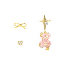 Description: Our Sparkle Gummy Bear Earrings Set, a dazzling trio that infuses whimsy with a touch of glamour into your accessory collection. This enchanting set comprises three delightful designs: a 3D gummy bear adorned with a sparkling charm, a bear embellished with a ribbon, and a sweet bear showcasing a tiny, twinkling heart. Details: 18K Gold Plated / Rhodium Plated Sterling Silver Posts Anti-tarnish, anti-allergy, nickel-free. Designed in USA Jewelry Care Please avoid contact with moistur Earrings For Pierced Ears Bodycandy Body Jewelry, Gummy Bear Jewelry, Gummy Bear Earrings, Bear Earrings, Sweet Jewelry, Goddess Jewelry, Usa Jewelry, Purple Satin, Gummy Bear