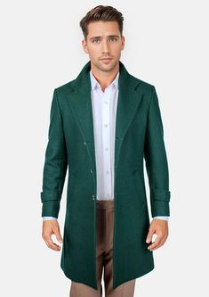 Brave the cold with this warm and cozy green overcoat! Custom-made with a stylish, unique design, you'll be sure to make a statement and stand out from the crowd. Make a bold, fashionable statement with this unique, eye-catching overcoat! Green Wool Coat For Winter, Fitted Dark Green Winter Outerwear, Green Long Wool Winter Coat, Green Long Wool Coat For Winter, Green Single Breasted Outerwear With Lapel Collar, Green Single-breasted Wool Coat For Winter, Green Winter Sweater Coat For Work, Formal Green Outerwear With Lapel Collar, Green Formal Outerwear With Lapel Collar