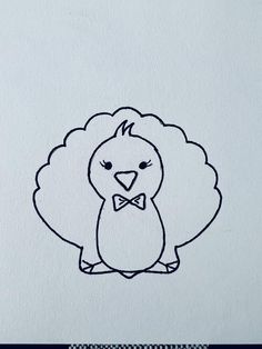 a drawing of a bird with a bow tie