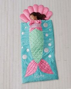 Mermaid Sleeping Bag, Mermaid Sleeping, Shell Pillow, Mermaid Kids, Kids Sleeping Bags, Mermaid Blanket, 자수 디자인, Camping Essentials