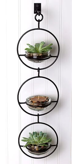 three tiered metal planter with succulents on it