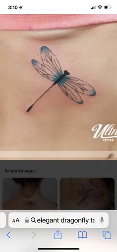 an image of a dragonfly tattoo on someone's stomach