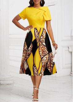 Color:Yellow;Size:S;Size:M;Size:L;Size:XL;Size:XXL;Package Contents:1 X Dress;Occasion:Other;Style:Casual; Elegant Dresses Plus Size, Latest Dress For Women, Round Neck Dress, Bodycon Dresses Casual, Flowy Design, Led Dress, Yellow Short, Dress Occasion, Round Neck Dresses