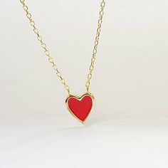 Red Heart Charm Gold Necklace Adjustable 17 inches long 18kt yellow gold over pure fine sterling silver 925. Timeless red heart 8mm charm gold necklace with the accent of red enamel on the heart charm. Perfect for any red accent outfit, great gift for wife, girlfriend etc. Best as a Bridal Party Gift for bridesmaids as a token of appreciation, thank you gift or for any red theme wedding parties, and for any fashionable red accent accessory outfit. Elegant gifts for weddings, birthdays, holidays, Red Necklaces For Valentine's Day, Red Necklace For Valentine's Day, Red Heart-shaped Sterling Silver Charm Necklace, Elegant Red Heart Necklace For Mother's Day, Minimalist Red Heart-shaped Jewelry, Mother's Day Red Heart Pendant Necklace, Red Heart Necklace For Valentine's Day, Red Heart-shaped Necklace For Valentine's Day, Red Round Heart Necklace For Valentine's Day