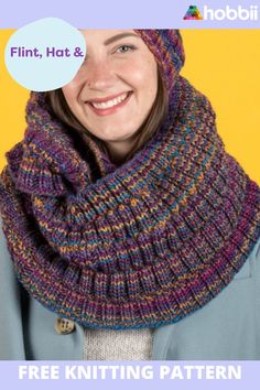 a woman wearing a knitted hat and scarf with text overlay that reads, free knitting pattern