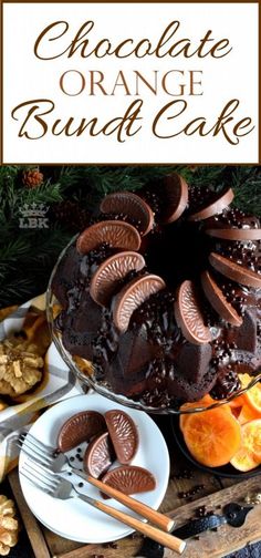 a chocolate orange bundt cake on a table