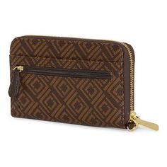 Liz Claiborne's Erica wallet is crafted from pebbled faux leather and gold-tone hardware to elevate the design. This zip-around style has a removable strap, multiple pockets, 12 card slots, and the brand's logo plated at the front.Wallet Type: Zip Around WalletFeatures: Removable StrapsCard Capacity: 12 SlotsClosure Type: Zip AroundPockets: 1 Back Zip Pocket, 3 Inside Multi-Function Pockets, 2 Inside Slip Pockets, 1 Back Slip Pocket, 1 Id Window, 1 Inside Zip PocketMetal Color: Gold ToneMeasurem Travel Coin Purse With Interior Card Slots In Gold, Travel Coin Purse With Card Slots In Gold, Travel Gold Coin Purse With Interior Card Slots, Rectangular Wallets With Gold-tone Hardware, Gold Bifold Wallet With Zipper Closure, Rectangular Wallet With Gold-tone Hardware For Daily Use, Rectangular Wallets With Gold-tone Hardware For Daily Use, Rectangular Travel Wallet With Gold-tone Hardware, Gold Wallets With Interior Card Slots For Everyday