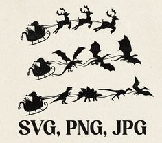 the silhouettes of santa's sleigh and reindeer are shown