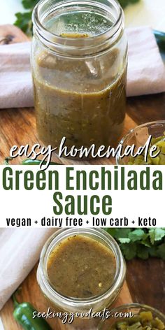 easy homemade green enchilada sauce in a mason jar